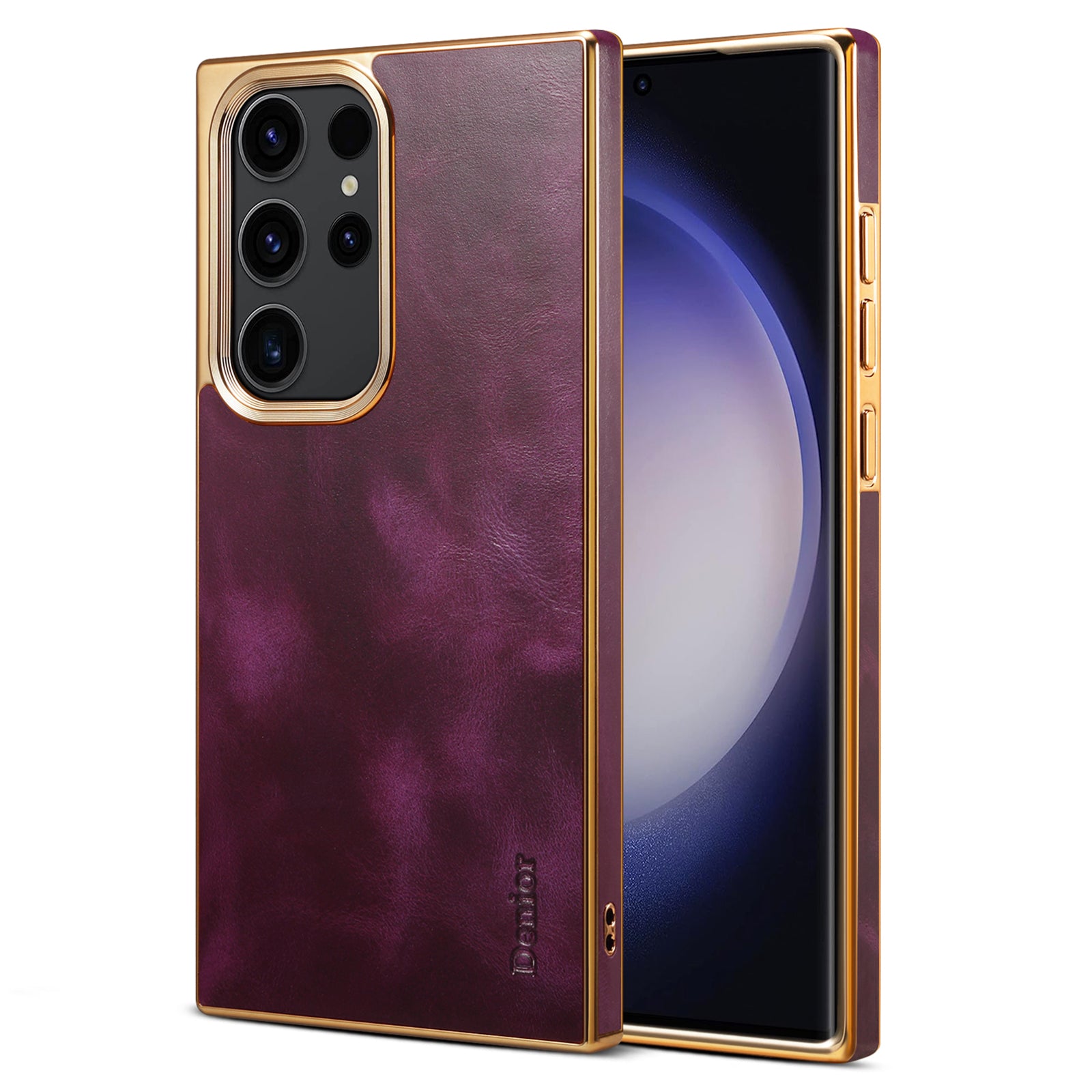 DENIOR For Samsung Galaxy S23 Ultra Anti-Scratch Electroplating Cover Genuine Cow Leather PC TPU Phone Case DENIOR For Samsung Galaxy S23 Ultra Anti-Scratch Electroplating Cover Genuine Cow Leather PC TPU Phone Case